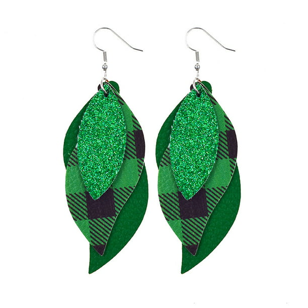 Saint Patricks Day Earrings for Women Girls Gift Green Drop Earrings Leather Earrings for Women Teardrop Dangle Earrings Petal Drop Earrings Jewelry Accessory Handmade